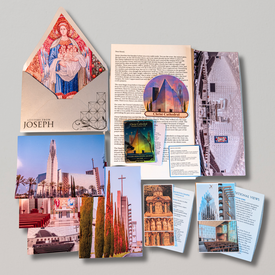 Letters From Joseph Volume IV, Christ Cathedral, Garden Grove, the complete envelope laid flat