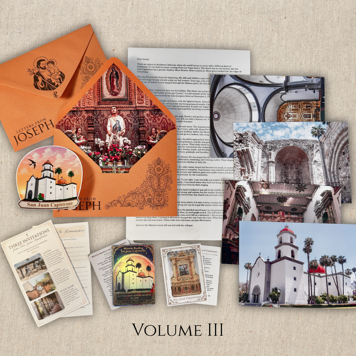 Letters From Joseph Volume III, Mission Basilica San Juan Capistrano, the complete envelope laid flat